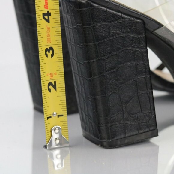 Nasty Gal Womens Sandal Size 6 Black Clear Strappy Mule Square Toe Block Heel - Picture 7 of 12